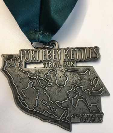 The Fort Ebey Kettles Trail Run finisher medal for 2020