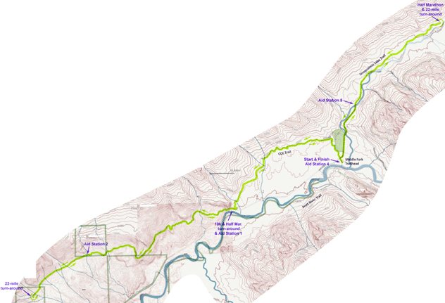 Middle Fork Trail Run 22-mile course map 2019