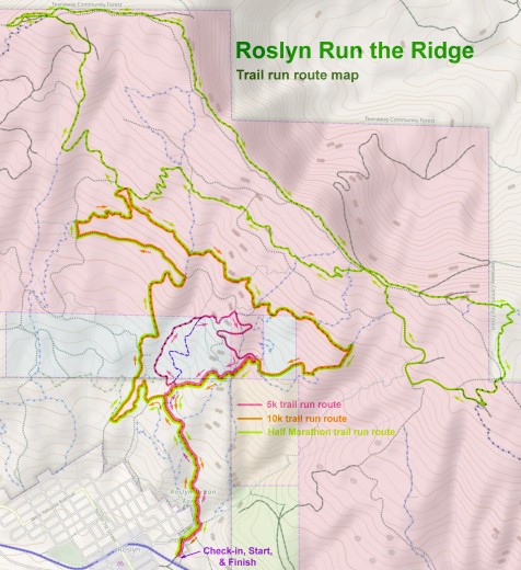 Route map for Roslyn Run the Ridge trail run